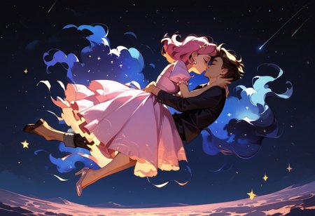 score_9, score_8_up, score_7_up, score_6_up, 1girl, ethereal, rated_safe, full body, floating, celestial beauty, fetal position, slinky night gown made of cosmic dust, swirling clouds of dark matter enfold her,  cosmic background,trippy pink stars, shooting stars