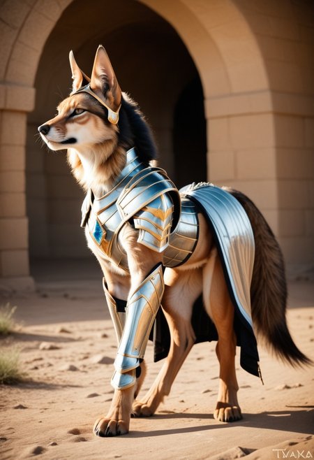 ass, tail jackal, doggy pose,
The armored Queen of jackals, female jackal, 18 years old, fur armor with diamond filigree, zoomed out:.10, raw, masterpiece, extremely detailed photo, extreme ultra best picture, extreme ultra intricate creative detail, extreme hyper realistic detail, extreme ultra hyper photo realism, extreme ultra-hyper immersive visuals, extreme 3D realistic, ultra 4080p, HD, VFX, SFX, FKAA, TXAA, RTX, SSAO, full portrait,