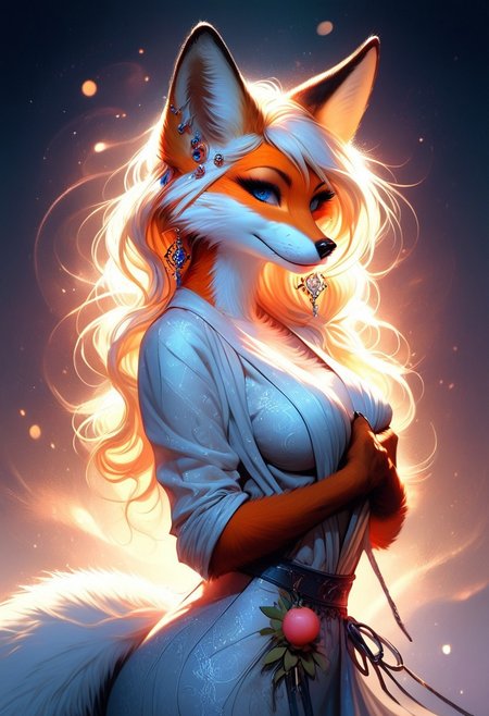 score_9, score_8_up, score_7_up, score_6_up, score_5_up, score_4_up, leHDR,UHD,8K, darkness, illustration, disheveled hair Expressiveh, anthro fox female,foxfolk, white fur, busty, peach ass, covering breasts,covering with hands,intricate details, earrings, darkness, very detailed, intricate, perfect light, sharp focus, cool colors, ambient, elegant, highly decorated, deep aesthetic, colorful, magic, mystical, scenic, warm bright, vibrant, unique, best, winning, thought, romantic,  illuminated,rich, symetry,realistic,  low light, looking from the side at viewer,OverallDetail,novuschroma60 style bokeh