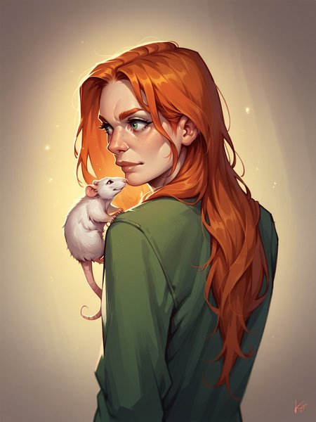 score_9, score_8_up, score_7_up, score_6_up, score_5_up,  <lora:onshoulderXLP:0.7> on shoulder, solo, rat, 1girl, ginger hair
