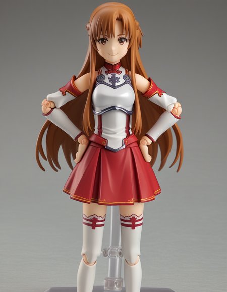 score_9, score_8_up, score_7_up, source_anime,
asunayuuki, <lora:asuna-yuuki-s1-ponyxl-lora-nochekaiser:0.5>,
asuna yuuki, long hair, brown hair, brown eyes,
skirt, thighhighs, bare shoulders, detached sleeves, armor, white thighhighs, breastplate, red skirt,
<lora:figma-figurines-ponyxl-lora-nochekaiser:1>, figma figurines, 1girl, solo, 3d, joints, doll joints, smile, hand on own hips, smug, cowboy shot,