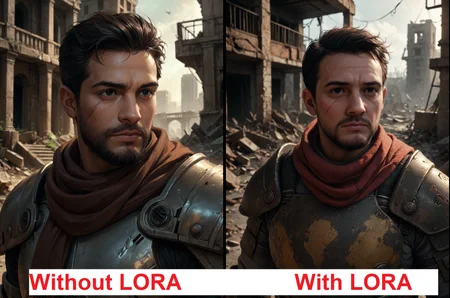 score_9, score_8_up, score_7_up,  score_6_up, BREAK, solo, black hair, 1boy, upper body, male focus, dark skin, scarf, armor, black eyes, facial hair, scar, dark-skinned male, building, beard, science fiction, realistic, stubble, manly, animification, ruins