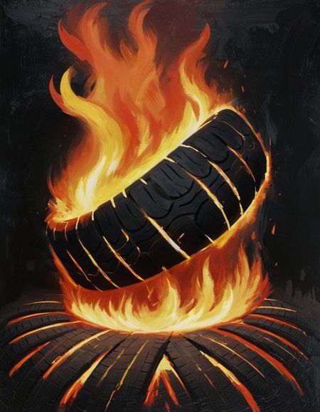 surreal painting of a tire fire, dark theme, abstract painting background,  <lora:DiscoDeliriumXL-v1.2:1>