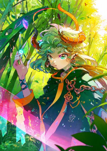 by sannso    by rella
1 female druid healing animals in forest. glowing particles, celtic knot, mythical
extremely beautiful detailed piercing eyes,
masterpiece, best quality, high quality, highres, absurdres, very detailed, high resolution, sharp, sharp image, 8k, vivid, colorful, stunning, anime,   aesthetic