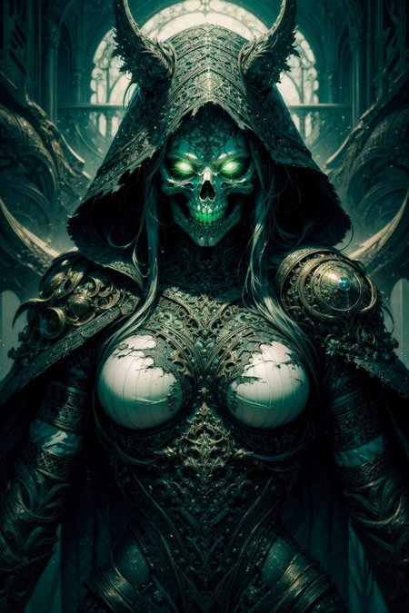 (masterpiece:1.1),  (intricate:1.1), (detailed:1.1), (ornate:1.1), (aesthetic:1.1), BREAK,
(horror:1.2), (grim:1.2), (creepy:1.1), BREAK,
(head and torso:1.2), (occultist:1.1), (standing:1.0), (hood:1.1), (skull face:1.0),  (robe:1.0), (wearing rags:1.1),  (torn clothes:1.2), (sinister:1.1), (emerald jewelry:1.0), BREAK,
(night:1.2), (dark:1.1), (fluorescent green:1.2), (glowing green:1.2), (fog:1.0), (swamp:1.1),(pestilence:1.0), (decaying:1.0), (corrupted:1.0), (unholy:1.0), (gloomy:1.0), (dripping ichor:1.1)