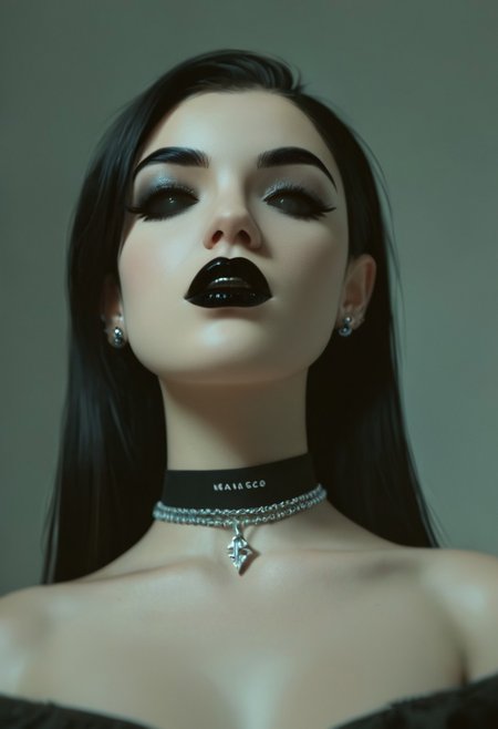 score_9, score_8_up, score_7_up, 1girl, solo, anka, goth girl, black hair,  seductive, dominant, black lipstick, choker, earrings, (((black eyes, black sclera))), large eyes,
looking at viewer, dynamic light, eyeliner, cinematic light, close up, from below, cinematic colors