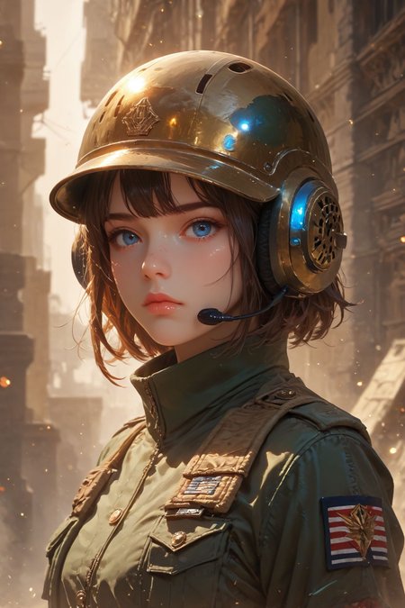 looking at viewer,detailed background,Cinematic Lighting,film grain,score_9,score_8_up,score_7_up,masterpiece,best quality,highly detailed,
<lora:(增强)sdxl_lightning_8step_lora:1>,<lora:glowneon_xl_v1:1>,glowing,<lora:hand 4:1>,hand person,<lora:Expressive_H:0.8>,Expressiveh,<lora:th3rm4lXLP:0.4>,th3rm4l,colorful,
1girl,solo,blue eyes,brown hair,helmet,short hair,military,uniform,looking at viewer,jacket,closed mouth,upper body,lips,headset,military uniform,bulletproof vest,bangs,