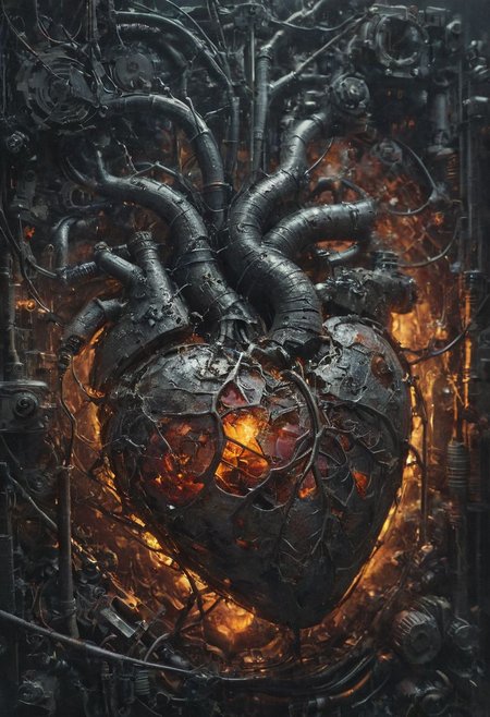 mechanical  heart, bleading oil, glowing veins, multicolor
Wide range of colors., Dramatic,Dynamic,Cinematic,Sharp details
Insane quality. Insane resolution. Insane details. Masterpiece. 32k resolution.
<lora:add-detail-xl:0.95> <lora:dvr-lnds-sdxl:0.3> dvr-lnds-sdxl <lora:MJ52:0.25> <lora:ral-apoctvisn-sdxl:0.3> ral-apoctvisn <lora:zavy-cntrst-sdxl:0.35> dark, chiaroscuro, low-key <lora:zavy-rmlght-sdxl:0.41> zavy-rmlght <lora:SDXLFaeTastic2400:0.225>