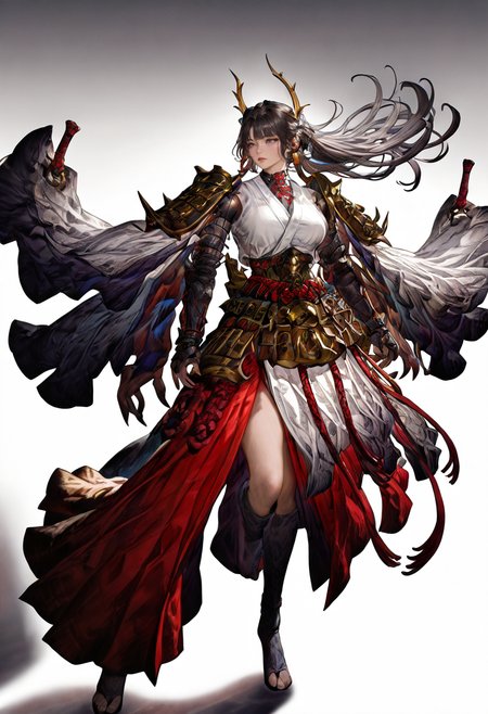 1girl, graycolor_full, <lora:lora-000014.TA_trained:1>, 
samurai, red hakama, white kimono, 
fullbody, detailed face, increase details, ultimate detailed, newest, photorealistic,  <lora:DetailedEyes_V3:1>