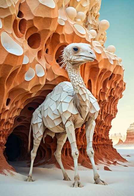 white desert oasis, salty earth, hyper detailed,  rusty, striking, animalistic, bite-sized, by Floris van Schooten  and by richard avedon, famous artwork inspired by (beeple:1.3) and (cliff nielsen:1.4), crystalline, fractal art, fantasy style, this peculiar life form, the "inquisitive plerkblortz" hides in the gnarling dense crystal jungles of the puffalorpled exoplanet "gazorpazorp secundus", covered in a metallic exoskeleton it ambushes its prey with (long crystalline appendages:1.4), dark, shadows, black, shadow hues, highly artistic, highly painterly, harmonic colors, expressive, ultimate aesthetic level, visible brushstrokes, masterclass artistry, vibrant energy, apocalyptic mood, atmospheric haze and dense fog, strong winds,  highly aesthetic, otherworldly, limited palette,  faded colors, washed out colors, extremely dark, extremely low key lighting, dark shadows, perfect composition, full panoramic shot