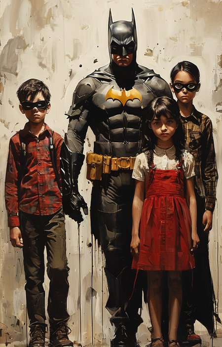 masterpiece,best quality,<lora:tbh223-sdxl:0.9>,illustration,style of Greg Capullo,batman,  portrait of family