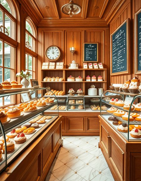 A beautifully designed, elegant pastry shop with a luxurious European-inspired aesthetic. The interior features intricate moldings, high ceilings, and large arched windows that allow natural daylight to stream in, casting a soft glow over the polished marble floors. The walls are adorned with pastel-colored wallpaper, delicate gold accents, and vintage-style framed paintings of pastries and tea sets.
The centerpiece of the shop is a long glass display case filled with an exquisite assortment of pastries, including colorful macarons, delicate éclairs, fruit tarts with glistening glaze, and elegantly decorated cakes with intricate sugar flowers. Behind the counter, shelves lined with neatly arranged boxes of artisanal chocolates, fine teas, and jars of homemade jam add to the refined atmosphere. Crystal chandeliers hang from the ceiling, casting a warm golden light that reflects off the glass surfaces.
Small round tables with marble tops and wrought iron chairs are arranged neatly throughout the space, each set with fine porcelain teacups and decorative napkins. A large antique-style clock hangs on the wall above a wooden shelving unit filled with fresh baguettes and croissants resting in woven baskets. The air is filled with the inviting scent of fresh-baked pastries, vanilla, and rich espresso.
In the background, a grand espresso machine with polished brass fittings sits atop a marble counter, next to a beautifully arranged tiered cake stand displaying freshly made confections. A large, arched doorway with a carved wooden frame leads to a cozy back room with additional seating and a vintage-style menu board showcasing the shop's specialties written in elegant calligraphy. The entire setting evokes a sense of refinement, charm, and indulgence, with a warm and welcoming ambiance.
<lora:SDXLFaeTastic2400:0.4> <lora:extremely_detailed:0.4> extremely detailed, <lora:elegant_p4stry_sh0p_illus:1>,elegant p4stry sh0p, Masterpiece,best quality,hi res,8k,hi res,8k,award winning,(sharp focus, intricate, highly detailed),