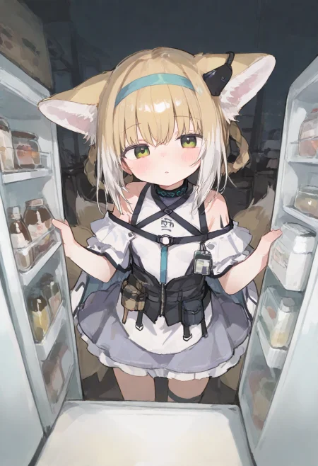 1girl, suzuran (arknights), holding refrigerator, detailed background, 
(zankuro:0.2), wagashi \(dagashiya\), chen bin, very awa, very aesthetic, masterpiece, best quality, amazing quality, absurdres  <lora:ponyv6_noobV1_2_adamW:0.5> <lora:n_XLNBVP1lokrV6311P:0.2> <lora:748cmXLNBVP1lokrV6311PZ:0.2> <lora:ricotte2:0.2>  <lora:View_from_inside_the_refrigerator-Pony:1>