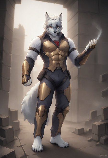 (((Barefoot furry character, full body, cinematic setting, furry male, plantigrade))) 
(((Von Lycaon))) wears (((InfinityGauntlet))), marvel cinematic universe, (((using infinity gountlet))), (((using power of infinity stones))), style-swirlmagic, muscular white wolf, (((red and gold armor))), iron suit, metalic armor, goth accessories on outfit, nice feet paws with four toes and claws, feet towards the viewer, feet POV, dynamic pose, (((action pose))), (((modern city ruins in background))), smoke, fire
BREAK, intricate details, highly detailed, extreme detail, octane render, fine art, best quality, highres, (detailed face:1.5), ((full_body)), UHD, (((perfect hands))), low light, anime