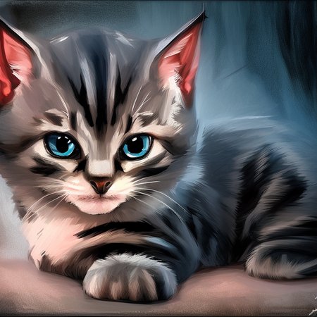 cute tabby kitten looking at the camera, art by thishonor, dramatic lighting