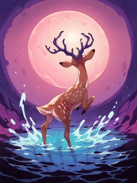 score_9, score_8_up, score_7_up, score_6_up, score_5_up,  <lora:fl33b1t3sXLP:0.8> fl33b1t3s, solo, deer, cosmic horror, feral, water