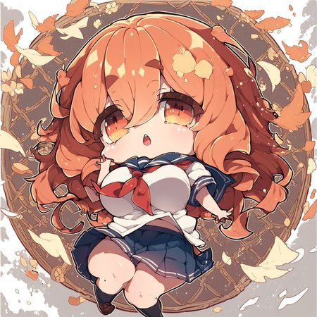 score_9, score_8_up, score_7_up, score_6_up, score_5_up, MilkPanda Style, solo, chibi, short stack, cute, solo, 1girl, large breasts, school uniform, pleated skirt