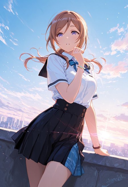 sketch, detailed shadowy lines, colours, strong visual flow , atransparency and melancholic atmosphere, very awa, screentones,  Pale tone colors, klskx, gakumas, 1girl, solo, rinami , school uniform, sitting on wall_top,upper body,sky, cloud, BREAK styling pose, fashion pose, sexy posing, dynamic angle, abstract, abstract background, stunning environment, bloom, soft lighting,  extremely cinematic lighting, luminous bright design, glowing , subsurface scattering, atmospheric BREAK perfect details, masterpiece,best quality, ultra-detailed, best illustration, best shadow, absurdres, very aesthetic, detailed background,