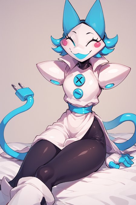 intricate details, score_9, score_8_up, score_7_up, score_6_up, score_5_up, source_anime,   <lora:Tasque_manager_-Deltarune:1> tasque_dr, cat girl, robot, on bed, smile, tail, black legs,  <lora:OtherStyle_03:1>