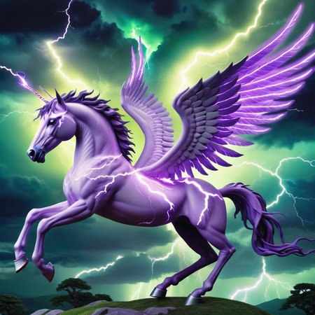 manga style art of (Bipolar Professional 3D rendering:1.3) of (Technical illustration:1.3),(Depressing:1.3) Pegasus - A winged horse from Greek mythology, often depicted as a symbol of inspiration and poetic creativity. consisting entirely of Pastel Purple and Leaf Green lightning, transfored to lightning, formed of lightning, surrounded by lightning, enlighted by lightning, made of lightning, world morph,<lora:Dark Fantasy:1> Dark Fantasy page,<lora:ral-tr33brnch:0.5> ral-tr33brnch,(by Artist Njideka Akunyili Crosby:1.3),CGSociety,ArtStation,(Crystal Cubism:1.3),(Yellow hue:1.3), vibrant, high-energy, detailed, iconic, Japanese comic style, manga