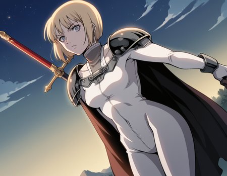score_9, score_8_up, score_7_up, source_anime,
claymoreclaire, <lora:claymore-claire-s1-ponyxl-lora-nochekaiser:1>,
claire, short hair, blonde hair, grey eyes, bob cut, pale skin, white skin, ringed eyes,
weapon, sword, cape, armor, bodysuit, shoulder armor, pauldrons, shoulder pads,
outdoors, night, landscape, bent over,
solo, looking at viewer, cowboy shot, dutch angle,
