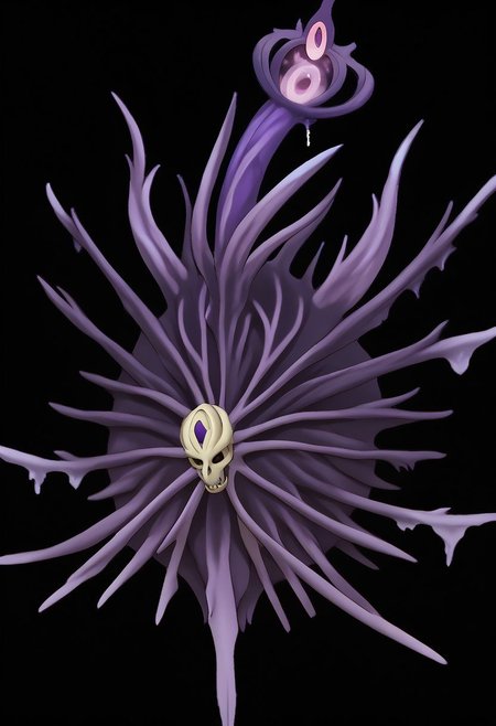 <lora:pokemon_pony_xl:1.0> fake pokemon, ken sugimori art style, resembles a mystical, deep purple entity with tentacle-like appendages, glowing pink eyes, and ethereal, translucent qualities. It is surrounded by bubbles and sparkles, and there's a whimsical skull floating among the tentacles., transparent background, digital art, big, strong, grown ulscore_9, score_8_up, (Masterpiece:1.3) (best quality:1.2) (high quality:1.1)