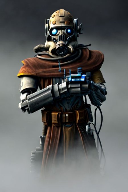 ((masterpiece,best quality)), absurdres, BREAK
mechanical arms, robes, hood, BREAK
((techpriest)), cyborg, mechanical face, mechanical limbs, gas mask, mechanical tentacles, (mechanical backpack), BREAK
1other, solo, holding pistol, firearm, handgun, pistol, gun, BREAK
factory background, smoggy sky, air pollution, smokestacks, BREAK
(clone wars style)