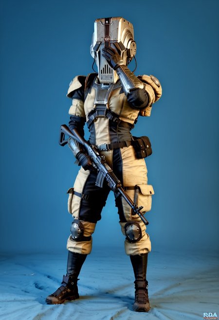 badass Corpus, corpus crewman, Tan and black corpus suit, corpus tileset,  1boy, wearing cirpus crewman outfit, wearing corpus crewman helmet, helmet covering face, face fully covered, holding gun, holding dera rifle, Dera, corpus gun, gun, dera rifle, dera gun, 
(Corpus helmet, wearing helmet, wearing corpus helmet), , (dark shot:1.17), ((epic)) realistic, faded, , art, (hdr:1.5), (muted colors:1.2), hyperdetailed, (artstation:1.5), cinematic, warm lights, dramatic light, (intricate details:1.1), complex background, (rutkowski:0.8),((full body:1.9)), by Blizzard entertainment, big armor, l, wearing corpus helmet, low light, facing camera, lot of details, detailed armor, half side portrait, on corpus tileset, (night time),