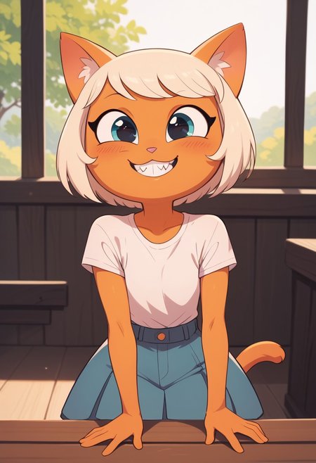 score_9, score_8_up, webby vanderquack is a silly cute cat, teeth, teefs44, style of Rosina Wachtmeister