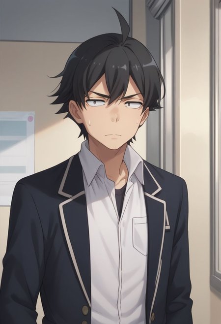 score_9, score_8_up, score_7_up, source_anime, highly detailed, 
hachi, 1boy, black hair, school uniform, male focus, ahoge, sweatdrop, black eyes, jacket, solo, blazer, shirt, white shirt, collared shirt, pants, upper body,
indoor
