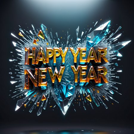 ethereal fantasy concept art of  (("Happy New Year":1.3) text logo:1.3),made of dvr-honey,rings,Made_of_pieces_broken_glass,neutron star,nebula,galaxy,<lora:HoneyStyleXL:0.6>,dvr-honey,<lora:Made_of_pieces_broken_glass_v2-000005:0.6>,glass,shards,broken glass,transparent glass,pieces of glass,<lora:Harrlogos_v2.0:1>, . magnificent