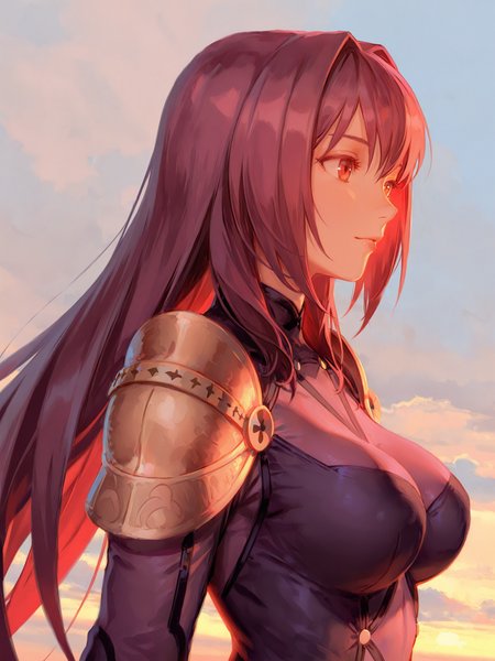 (masterpiece, best quality, very aesthetic, absurdres, highres:1.2), incredible lighting, (scathach,purple hair, red irises,  fate grand order:1.1), <lora:illustriousXL_stabilizer_v1.7:1>, 1girl, solo, iconic scene, cinematic, <lora:NOOB_vp1_detailer_by_volnovik_v1:1>, painterly style, <lora:anmiXLillokrV53P1:0.4>, <lora:reikolokr_for_illustrious:0.4>, <lora:10_AESTX:0.6> aestx, brushstroke \(medium\), dynamic angle,
