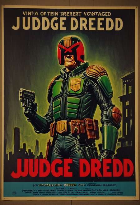 vntgpstr of "Judge Dredd", vintage noir, jdgdrdd,  <lora:vintage_poster-000003:1>