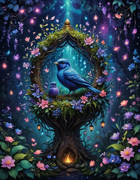 novuschroma14 style Bird Garden   <lora:novuschroma14 style:1> <lora:sdxl_lightning_8step_lora:1> <lora:FaeTastic Details:1>