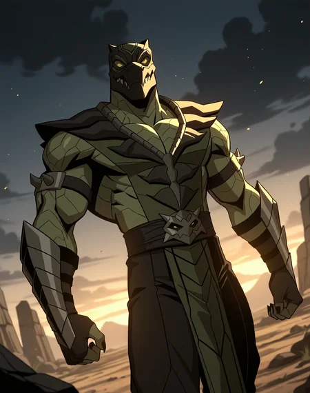 <lora:Reptile_(Mortal_Kombat_Legends_Scorpion's_Revenge)_(Illustrious)_(AD):0.85> Reptile_MK, muscular, Mortal Kombat, 
dutch angle, exterior, monumental architecture, wasteland, dark night sky with black clouds, mountains, ancient Asian stone ruins, 
male focus, gradient coloring, villain, cowboy shot, 
BREAK very awe, aesthetically pleasing, masterpiece, best quality, amazing quality, very aesthetic, perfect depth of field shot, in'ei, source_furry, furry_art, 
Smooth Quality, lazympos, IllustQualXL_Pos,