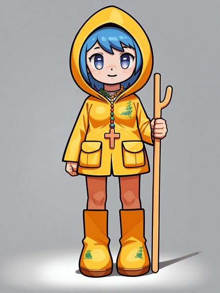 score_9, score_8_up, score_7_up, score_6_up, score_5_up, 
Luce, symbol-shaped_pupils, (solo), umbrella,  raincoat, 1girl, solo, large_breasts, rubber_boots, yellow_raincoat, blue_hair, blue_eyes, boots, hood, full_body, smile, short_hair, holding, hood_up, standing, long_sleeves, bangs, yellow_footwear, necklace, jewelry
 <lora:Luce_Vatican:1>  <lora:Dark_Side_of_Dimensions:.5>