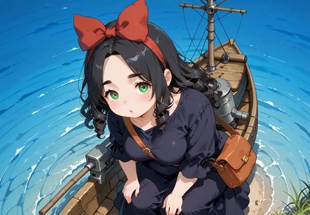 IllusP0s, PonyScores7, source_anime, ah1, IllustriousQual, interesting, exciting, spectacular, wonderful, 
BREAK <lora:xl_more_art-full_v1:0.2>, <lora:aesthetic_anime_v1s:0.2>, <lora:EpicF4nta5yXL:0.2>, <lora:detailxl:0.2>, detailxl, <lora:Fant5yP0ny:0.2>, amazing quality, best aesthetic, absurdres, illustration, Volumetric_Lighting, ultra-detailed, very aesthetic, intricate details, best_quality, <lora:Anime_Aesthetic_Wallpaper_StyleIllustriousXL:0.4>, aniwall,
BREAK ((crouches low, one hand on their knee and the other arm lifted high, embodying the groove)),
BREAK Stable_Yogis_PDXL_Positives, AS-Adult, <lora:Complicated fantasy portrait - XL Pony V2.0:0.2>, bad-hands-5, <lora:HDA_Detailer:0.3>, <lora:natsumi_style:0.5>, <lora:by_usakun-pony:0.4>, by usakun, <lora:Akina_Bbw_Style_-_PonyXL:0.2>, AkinBw, (((from above), (from back), very far from viewer)),
BREAK 1girl, mature female, (curvy), round-chin, caucasian, <lora:ETO_OC_Illustrius:0.5>, eto_oc, skindentation, (plump), thick thighs, wide hips, busty, voluptuous, <lora:venus body PonyXL:0.3>, <lora:shinyskin2:0.2>, glistening skin, HDA_FatGirlXL, round ass, large breasts,
BREAK ((<lora:witch-kiki-cosplay-ponyxl-lora-nochekaiser:0.8>, witch kiki cosplay, kiki (majo no takkyuubin) (cosplay), bag, black dress, bow, bow hairband, cosplay dress, hairband, long dress, red bow, red hairband, shoulder bag, sleeves past elbows)),
BREAK (curly hair), long hair, (black hair:1.4), (parted hair:1.7), messy hair, kinky curls, <lora:hairdetailpxl:0.2>, hairdetailpxl,
BREAK (half green and brown eyes), (colorful eyes), (multicolored eyes), (downturned eyes:1.4), <lora:expressive eyes:0.2>, expressive eyes, <lora:eyedetailpxl:0.2>, eyedetailpxl, <lora:Eyes_High_Definition:0.2>, EyesHD, (round face:1.2), (thick eyebrows:1.3), (plump face), <lora:Round_face:0.2>, lips, 
BREAK ((hot expression)), <lora:Expressive_H:0.2>, Expressiveh, <lora:Emotional_Anime_Expressions_PonyXL_Concept:0.2>, emotional, <lora:Best_Facial_Expression_LoRA_PONY:0.2>, looking at viewer, <lora:Detailed expressive EXEV style -XL Pony V1.0:0.2>, FaceDetail, <lora:Best_Facial_Expression_Helper_XTREME_ILLU:0.4>, kaogei,
BREAK (((viking boat Mast, Tattered sails straining against howling winds, mast creaking under the strain, brave sailors climbing to adjust rigging, ominous shadows dancing in the stormy darkness))), <lora:Background Detailer - SDXL:0.8>, 4k, 8k, Ultra HD, Masterpiece, Best quality, Detailed background, <lora:Add_more_details_V2_XLpony:0.4>, full_details, <lora:background-type1:0.4>,