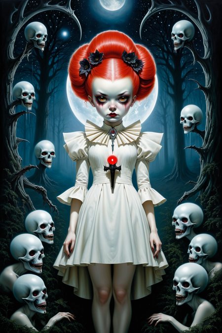 by  Joseph Stella  and  Mab Graves  in the style of  Kelly Freas , horror  <lora:more_art:0.40><lora:faetastic:0.25><lora:midjourney:0.15>