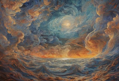 highly intricate and detailed, absurd res, 4K, swirling vortex, fire and water theme, (in the style of Alex Grey:1.3), seascape over stormy raging seas at night, a hurricane of swirling fire and water, smoke and steam, spiraling waves of water rising to meet firey lightning bolts, madness, intense heat and freezing cold, masterpiece, highly detailed, overall detail, atmospheric lighting, Awash in a haze of light leaks reminiscent of film photography, awesome background, highly detailed styling, studio photo, intricate details, highly detailed, cinematic, glowing, sparks, lightning