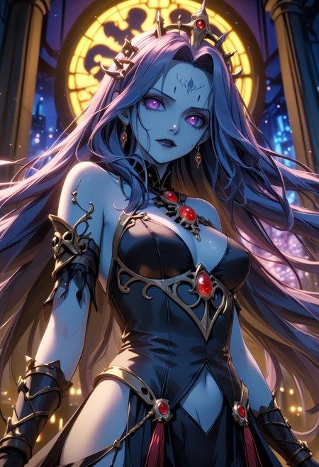 score_9, score_8_up, score_7_up, score_6_up, dynamic, (anime, masterpiece), best quality, (8k), detailed background, sharp focus, intricate, ambient lighting, super high quality, hyper detailed background, cinematic lighting, adult, double tone long hair, medium breasts, verybadimagenegative_v1.3, lich
