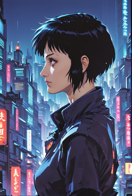 score_9, score_8_up, score_7_up,score_6_up, score_5_up, score_4_up, BREAK  <lora:gits95environment:0.8>,
gits95, , solo, black hair, 1girl, city, short hair, building, cityscape, cyberpunk, profile, night,side view