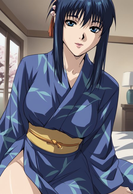 score_9, score_8_up, score_7_up, score_6_up, score_5_up, score_4_up, masterpiece, best quality, BREAK,
1girl, indoors, bedroom, <lora:Matsuri_no_Yoru_no_Yume:1> matsuri_no, blue hair female, blue eyes, large breasts, kimono, solo female, thigh,
