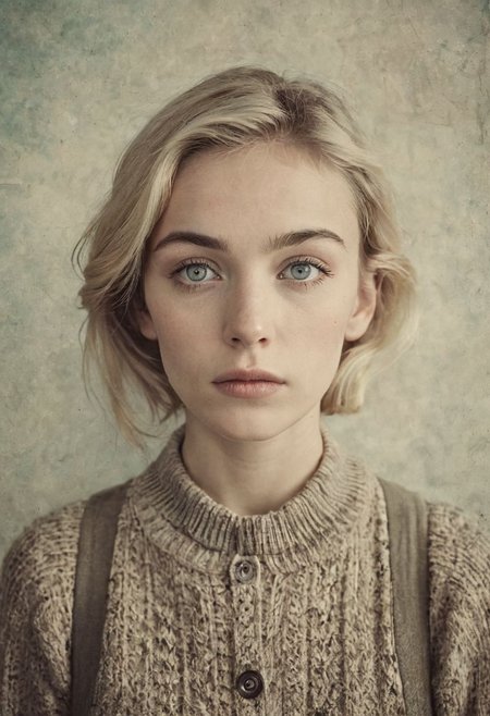 set against a neutral background. The image should have a retro or distressed style, with faded colors and a worn texture. The person's expression is neutral, and their eyes convey a sense of emotion or thoughtfulness. The overall aesthetic should evoke a vintage, slightly eerie atmosphere, emphasizing the concept of silence or lack of communication