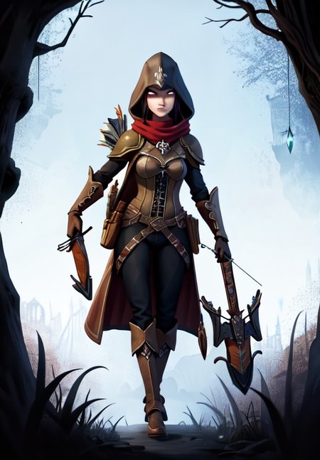 <lora:demon_hunter:0.8>, demon_hunter, 1girl, portrait, smirk, darkness, black clothes, holding crossbow,, (cognitive, dramatic, enchanting, imaginary, methodological:1.3)