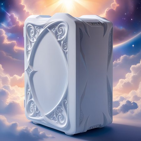 ethereal fantasy concept art of  
computer case, made of white Resin, WhiteMold, 3d mold
. magnificent, celestial, ethereal, painterly, epic, majestic, magical, fantasy art, cover art, dreamy