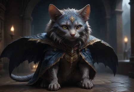 antro mouse in cloak riding on a cat, solo, big ears, big yellow shiny eyes, dark wings, tiny snout, cute, fluffy light blue fur, skinny tail, score_9, score_8_up, score_7_up, masterpiece, Ethereal, cursed
diffuse lighting, fantasy, intricate, elegant, mysterious, lifelike, photorealistic, HDR, raytrace