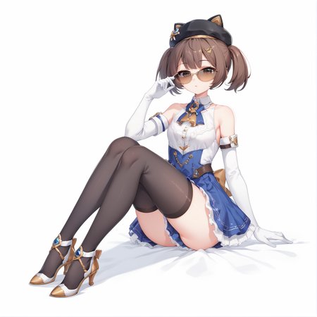 score_9, score_8_up, score_7_up, simple background,
1girl, infinitynikki set1, black hat, white elbow gloves, bare shoulders, sunglasses, black thighhighs, high heels, blue skirt,
bdgunner, brown hair, short twintails, 
<lora:infinitynikki_set1_pony_v1:0.8>  <lora:bdgunner_pony_v1:0.8>