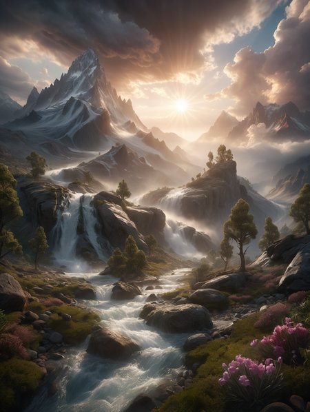 Hyperrealistic art , digital art in the style of epic Surreal, abstract, bizarre, A landscape scene in which mountains, trees and sky appear like liquid matter spreading across the scene, dramatic clouds, gloomy, mysterious, hazy, dusty, mystical, mysterious, gloomy, hazy, dusty, dramatic light,
, 32k uhd, focus eyes, fearsome appearance, masterpiece, high resolution, HD, 8k, best quality, intricate details,
<lora:add-detail-xl:1.8> 