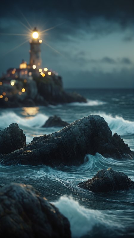 lighthouse, island, rocks, ocean, waves,  close-up, fantasy, scenery, arttol, shallow depth of field, abstract, surreal, blurry, smooth, bokeh, night, dark,
<lora:artfullyTOL:0.8> arttl