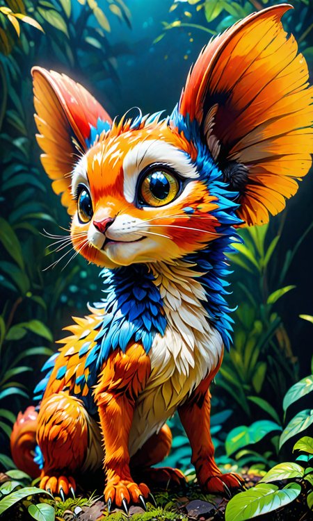 A cute creature, by Rolf Armstrong and Roger Dean, trending on Artstation, highly detailed, hyperrealism, photorealistic, vibrant colors, high contrast, 8k resolution, intricate, unreal engine 5, smooth, sharp focus, raytracing, illustration, art by Greg Rutkowski, Trending on Artstation HQ, deviantart, artstationHD <hypernet:BadHands:1> <lora:Fast:0.69>